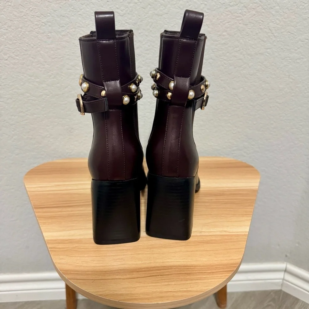 Torgeis Women's Ivy Brown Studded Heel Block Booties Size 8